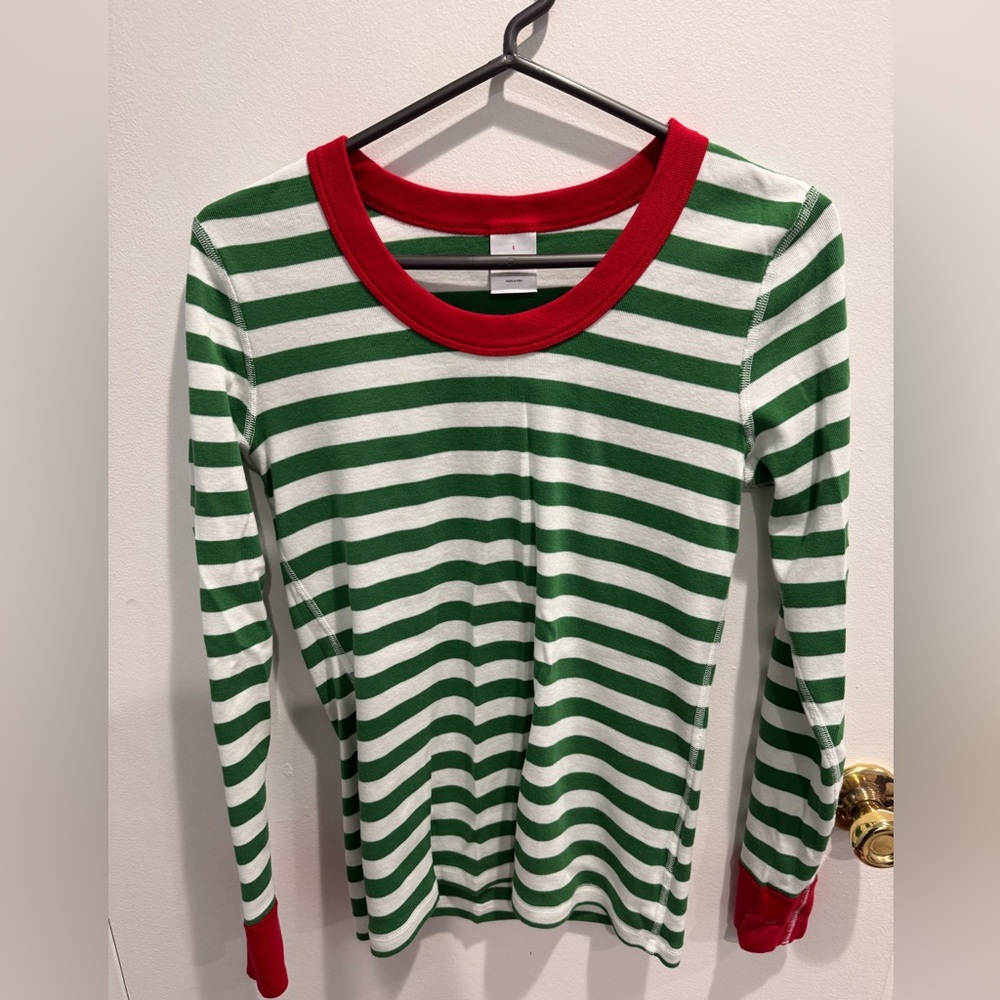 Hanna Andersson Green and White Striped Long Sleeve Tee Womens pj top